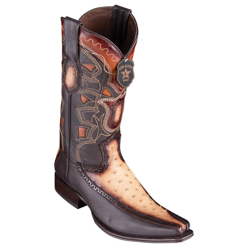 Los Altos Boots Mens #76F0315 European Square Toe | Genuine Full Quill Ostrich With Deer Sides Boots | Color Faded Oryx