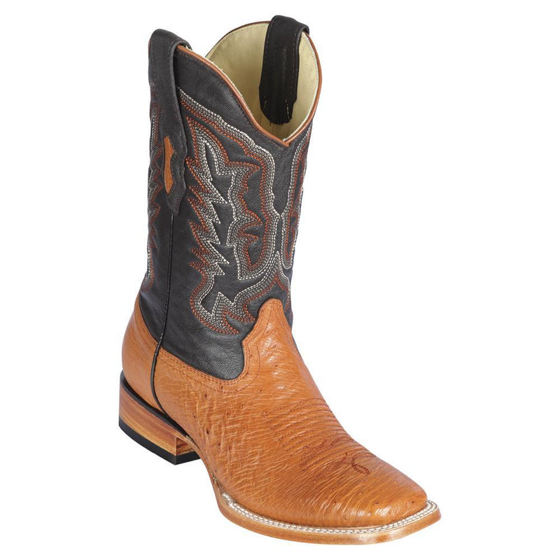 Los Altos Boots Mens #8279751 Wide Square Toe | Genuine Smooth Ostrich Leather Boots | Color Honey