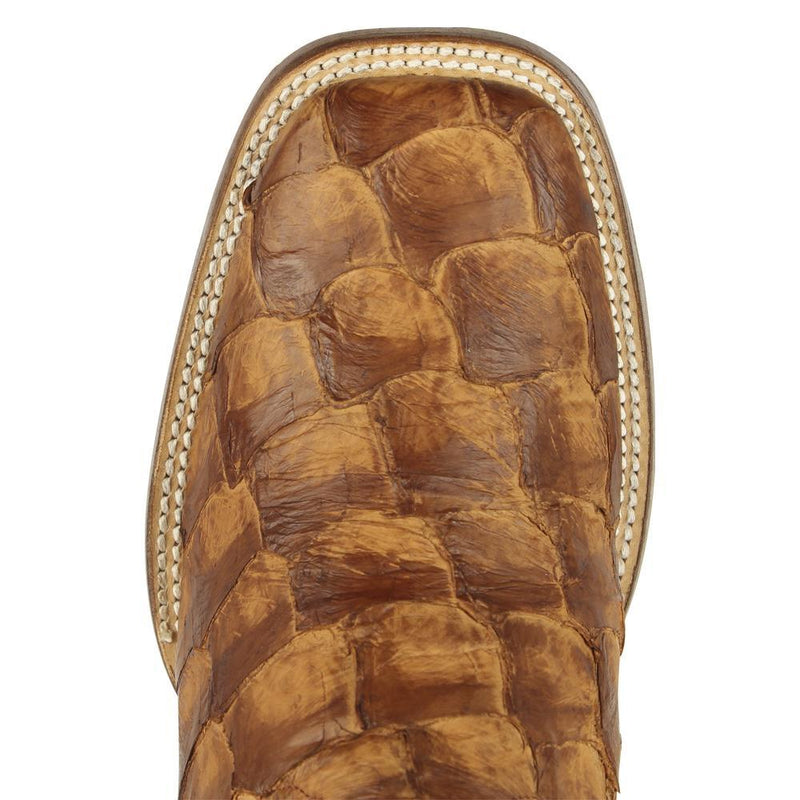 Los Altos Boots Mens #8221070 Wide Square Toe | Genuine Pirarucu Fish Boots | Color Cognac Matte