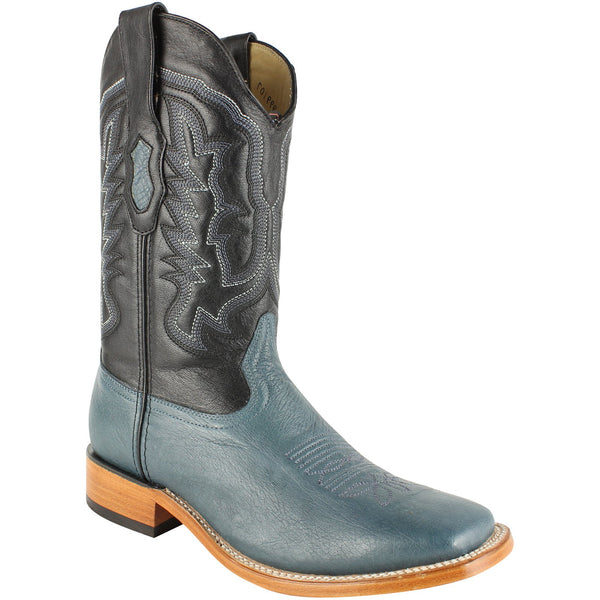 Los Altos Boots Mens #8279714 Wide Square Toe | Genuine Smooth Ostrich Leather Boots | Color Blue Jean