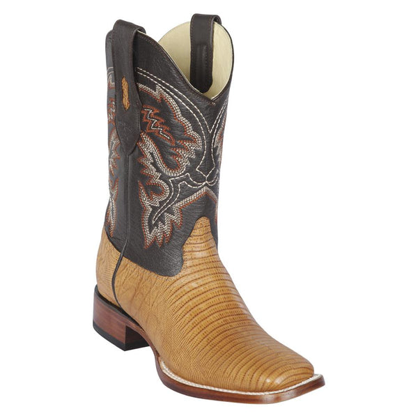 Los Altos Boots Mens #8220753 Wide Square Toe | Genuine Teju Lizard Leather Boots | Color Antique Saddle
