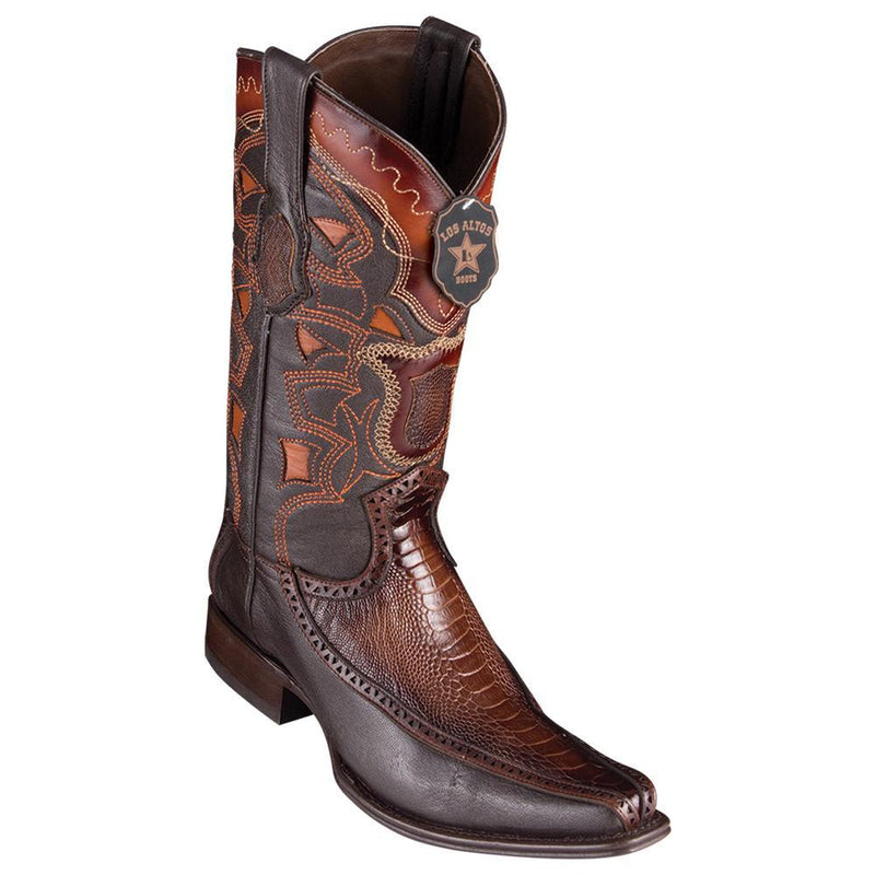 Los Altos Boots Mens #76F0516 European Square Toe | Genuine Ostrich Leg With Deer Sides Boots | Color Faded Brown