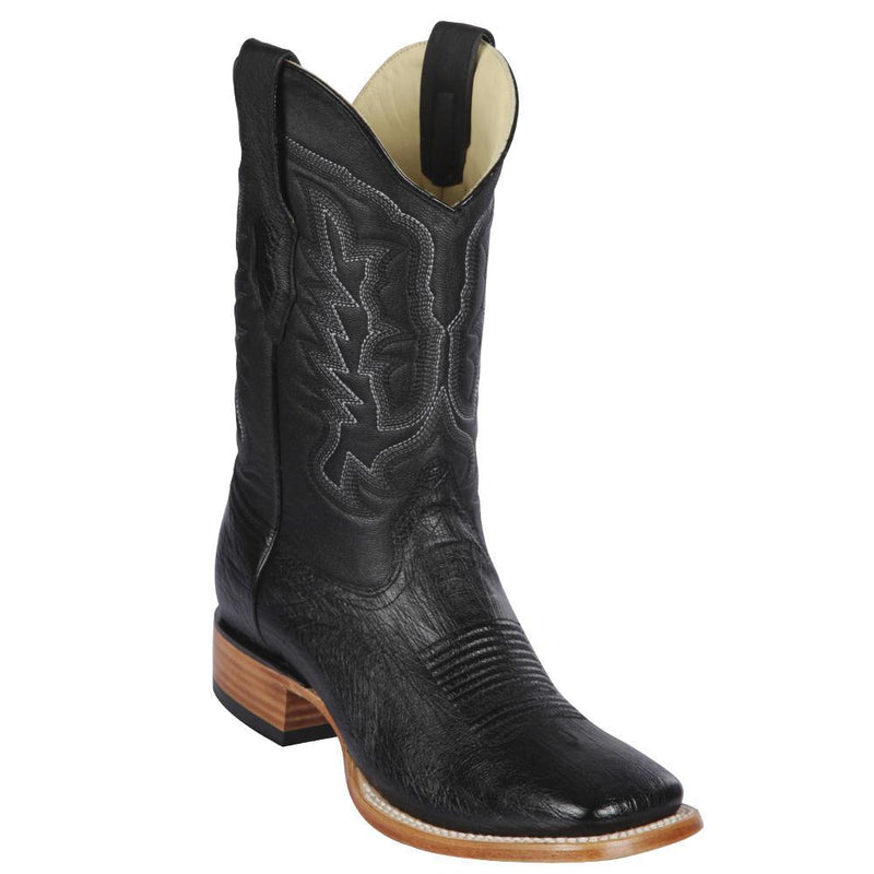 Los Altos Boots Mens #8279705N Wide Square Toe | Genuine Smooth Ostrich Leather Boots | Color Black