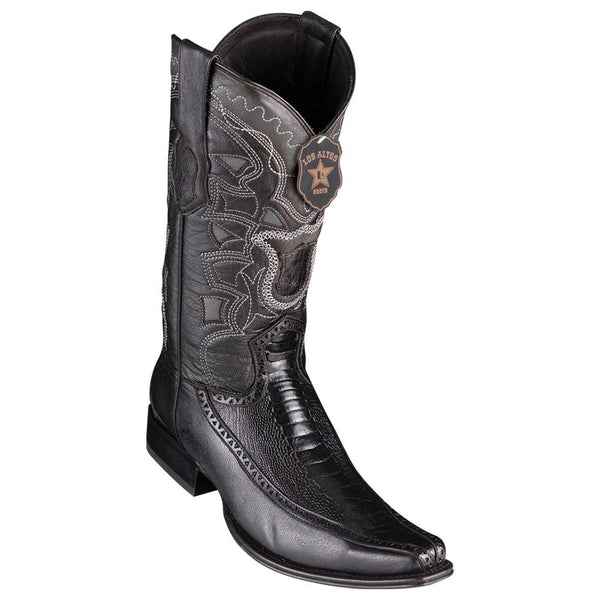 Los Altos Boots Mens #76F0505 European Square Toe | Genuine Ostrich Leg With Deer Sides Boots | Color Black