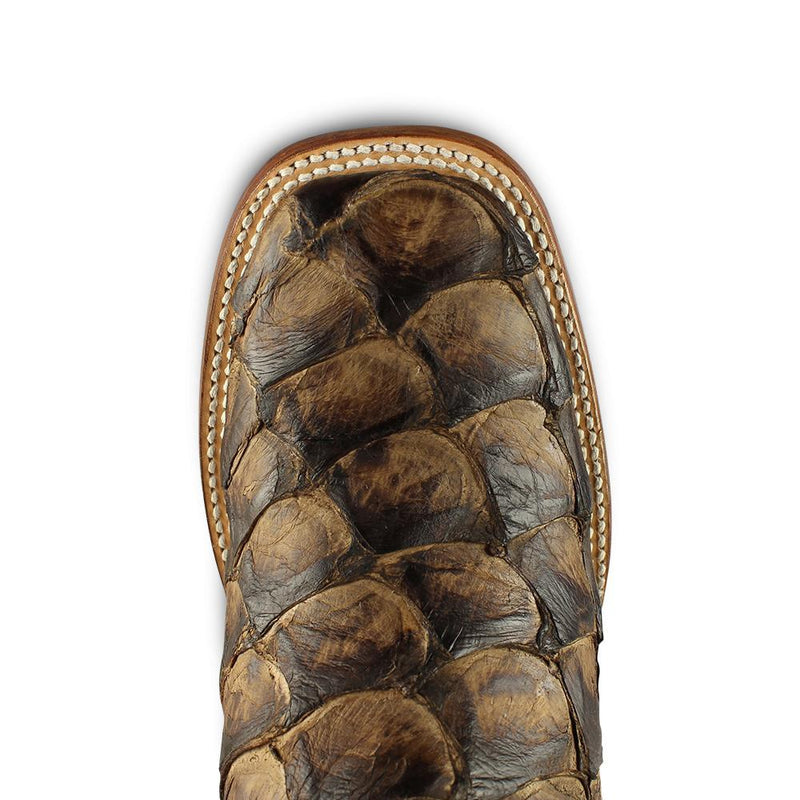 Los Altos Boots Mens #8221046 Wide Square Toe | Genuine Pirarucu Fish Boots | Color Cacao Matte