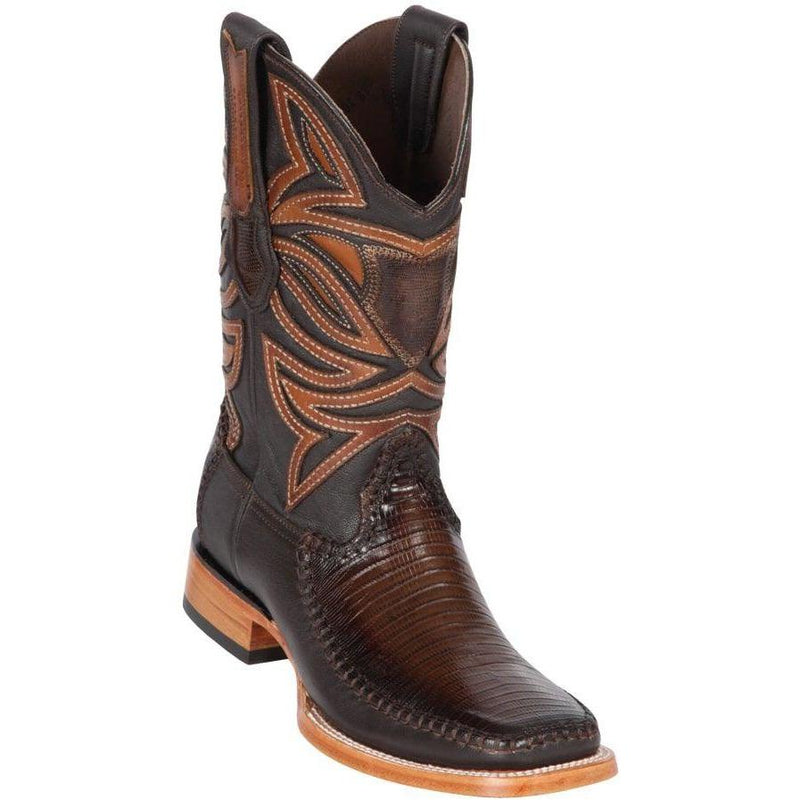 Los Altos Boots Mens #82F0716 Wide Square Toe | Genuine Teju & Deer Skin Boots | Color Faded Brown
