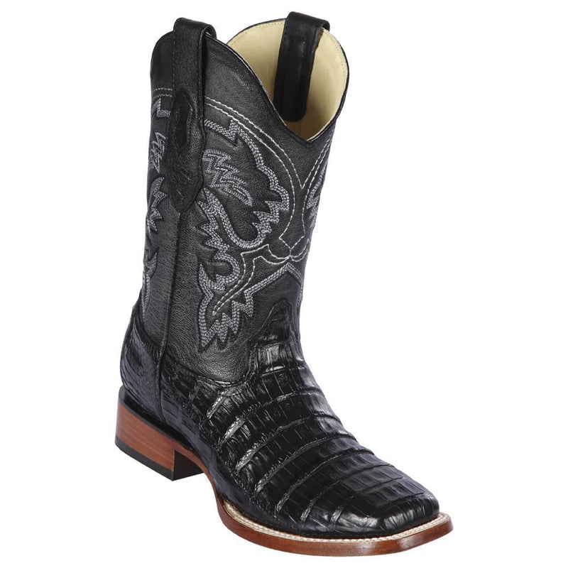 Los Altos Boots Mens #822A8205 Wide Square Toe | Genuine Caiman Belly Leather | Boots Pieced Vamp | Color Black