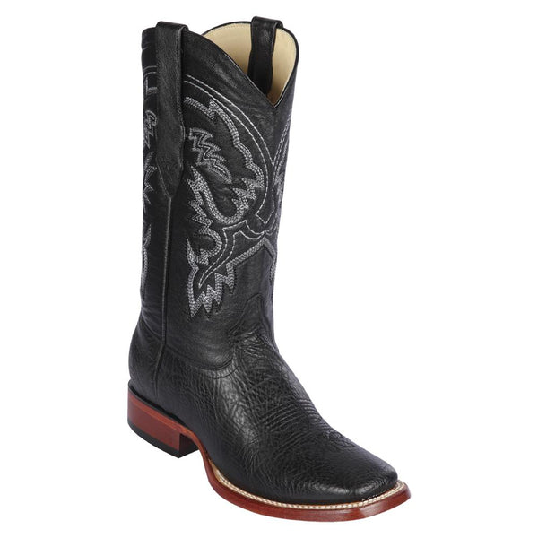 Los Altos Boots Mens #8223105 Wide Square Toe | Genuine Bull Shoulder Leather Boots | Color Black