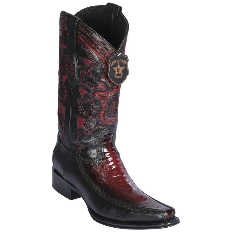 Los Altos Boots Mens #76F0543 European Square Toe | Genuine Ostrich Leg With Deer Sides Boots | Color Faded Burgundy