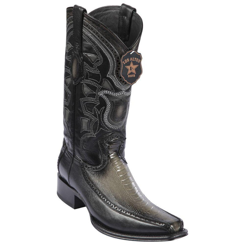 Los Altos Boots Mens #76F0538 European Square Toe | Genuine Ostrich Leg With Deer Sides Boots | Color Faded Gray