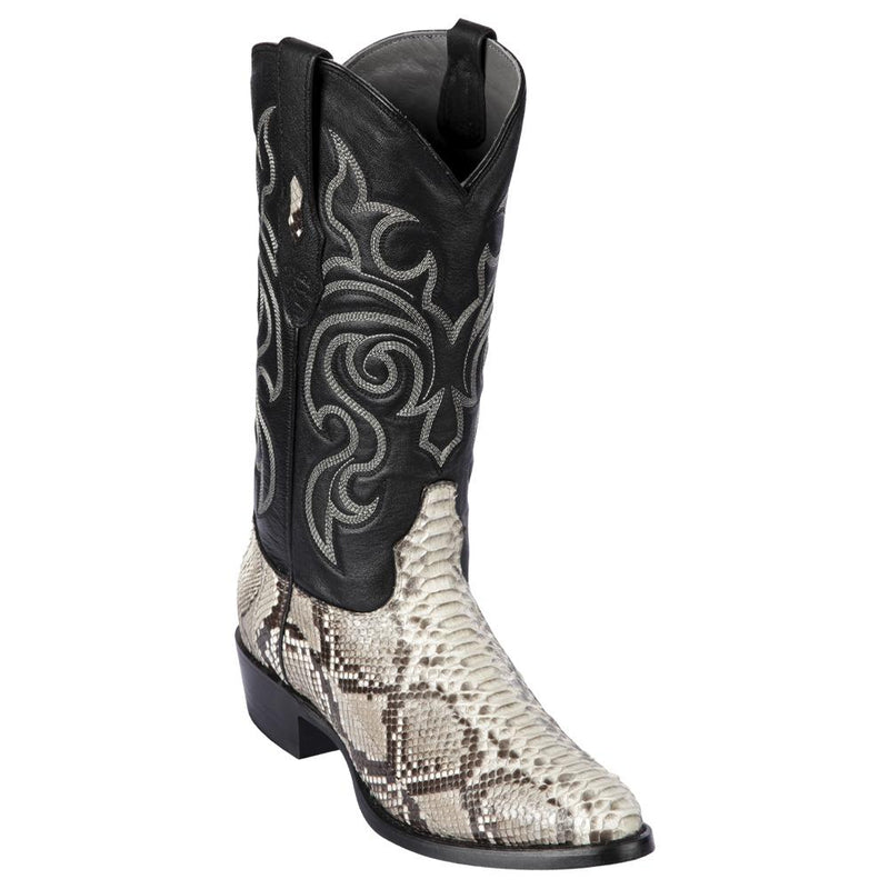 Los Altos Boots Mens #655749 Round Toe | Genuine Python Snakeskin Boots Handmade | Color Natural