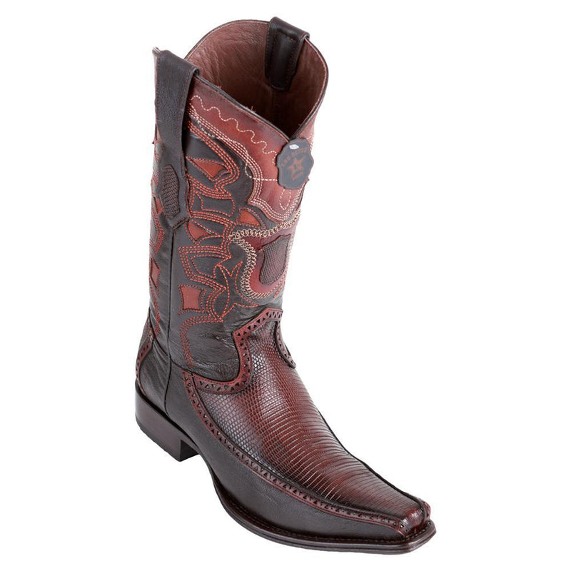 Los Altos Boots Mens #76F0616 European Square Toe | Genuine Ring Lizard With Deer Sides Boots | Color Brown