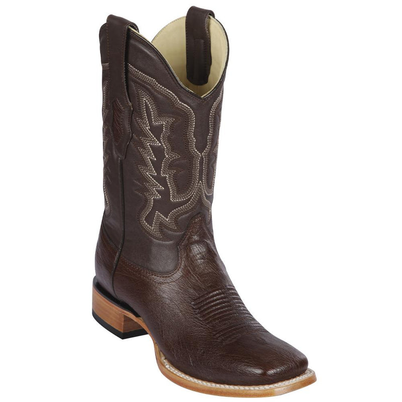 Los Altos Boots Mens #8279707C Wide Square Toe | Genuine Smooth Ostrich Leather Boots | Color Brown