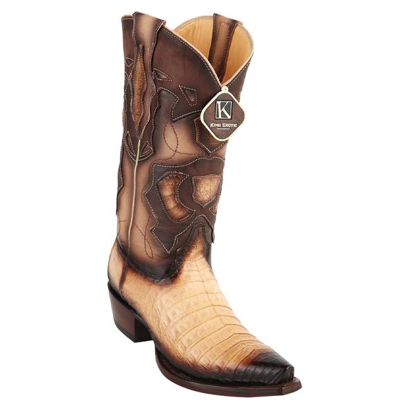 Men's King Exotic Snip Toe Caiman Belly Boots Handcrafted Burnished Oryx (494RD8215)