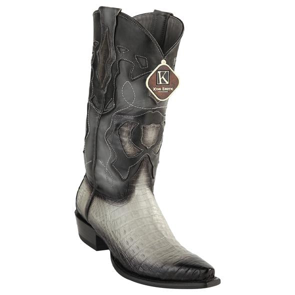 Men's King Exotic Snip Toe Caiman Belly Boots Handcrafted Burnished Gray (494RD8238)