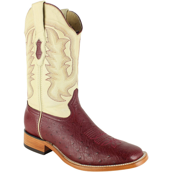 Los Altos Boots Mens #8279706 Wide Square Toe | Genuine Smooth Ostrich Leather Boots | Color Burgundy