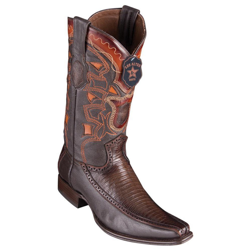 Los Altos Boots Mens #76F0716 European Square Toe | Genuine Lizard With Deer Sides Boots | Color Faded Brown