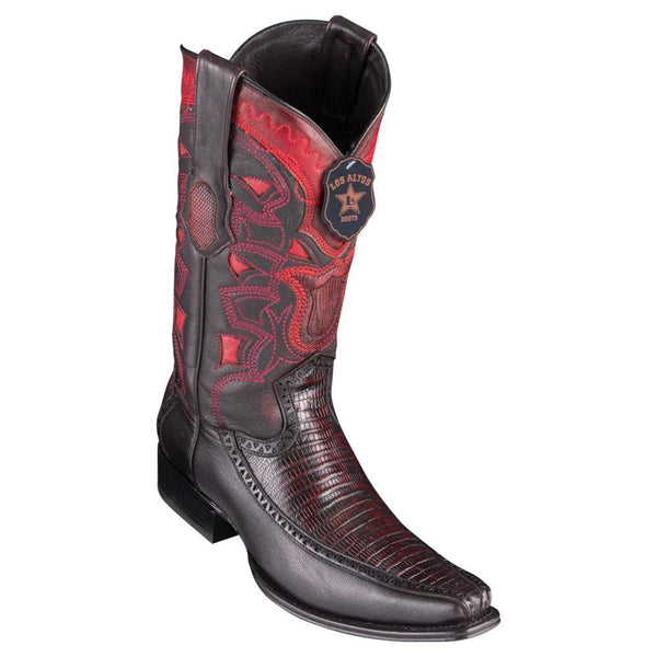 Los Altos Boots Mens #76F0718 European Square Toe | Genuine Lizard With Deer Sides Boots | Color Black Cherry