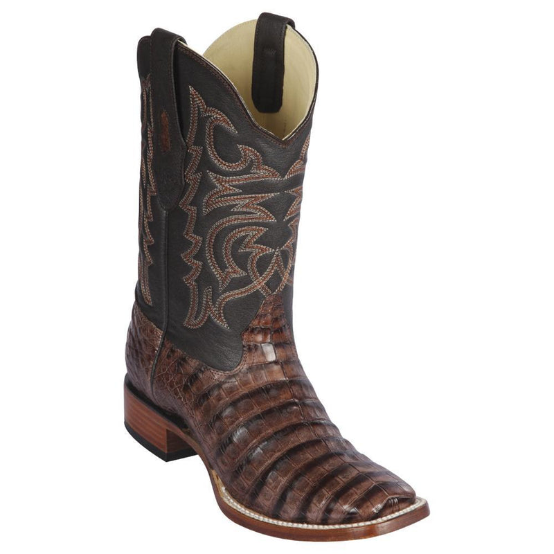Los Altos Boots Mens #8228266 Wide Square Toe | Genuine Caiman Belly Leather Boots | Color Porto Brown