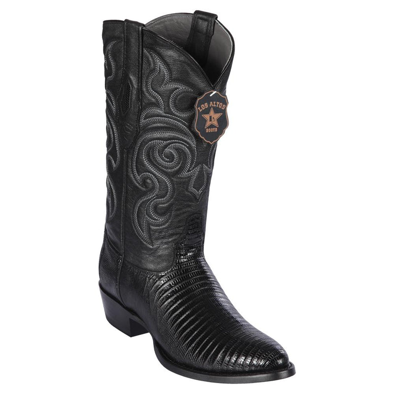 Los Altos Boots Mens #650705 Round Toe | Genuine Teju Lizard Boots Handcrafted | Color Black