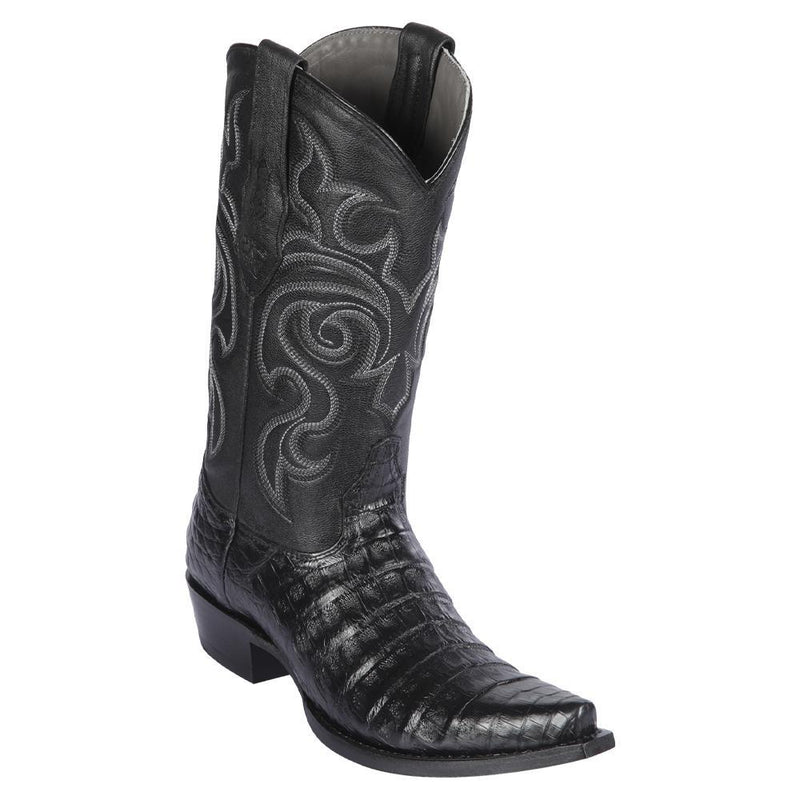 Los Altos Boots Mens #948205 Snip Toe | Genuine Caiman Belly Boots | Color Black