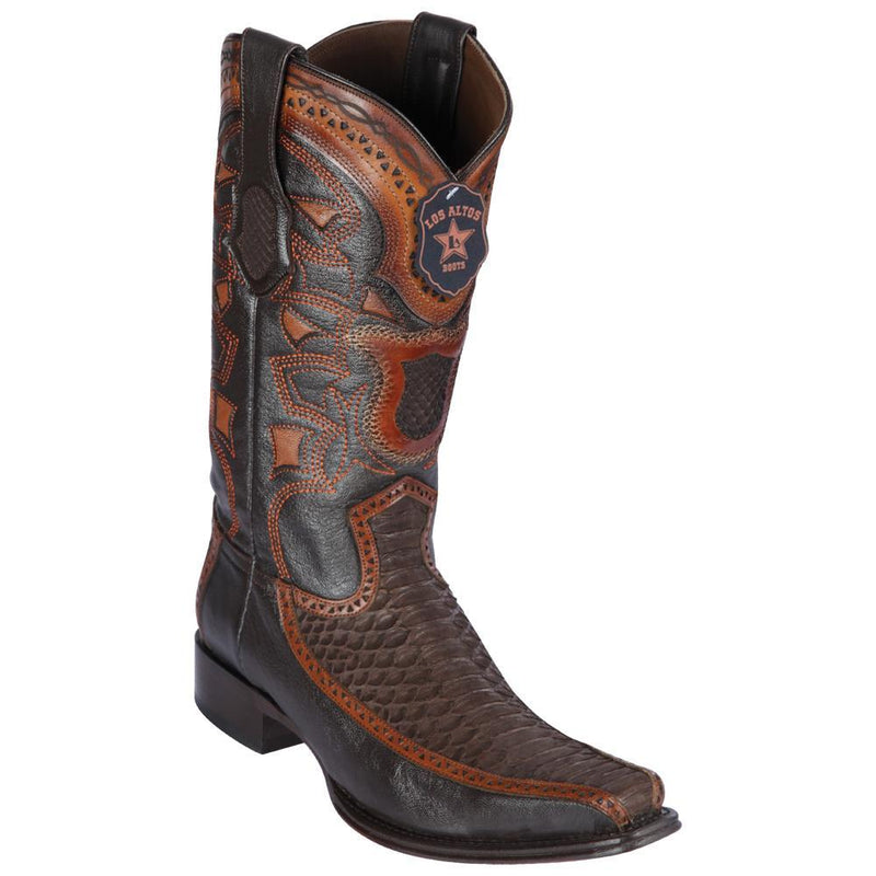 Los Altos Boots Mens #76FN5707 European Square Toe | Genuine Python and Deer Boots | Color Suede Brown