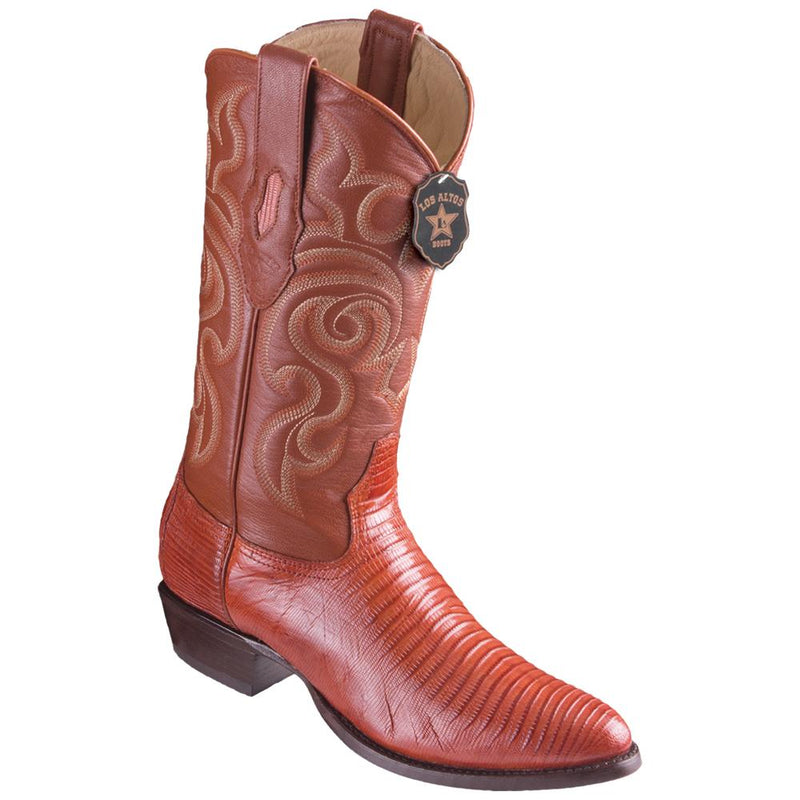 Los Altos Boots Mens #650703 Round Toe | Genuine Teju Lizard Boots Handcrafted | Color Cognac