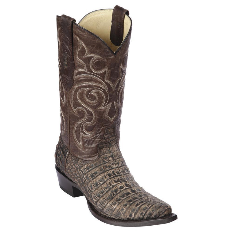 Los Altos Boots Mens #948235 Snip Toe | Genuine Caiman Belly Boots | Color Sanded Brown