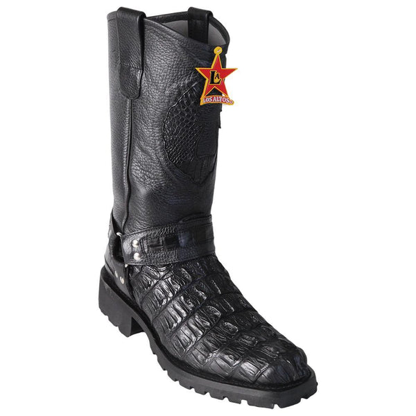 Los Altos Boots Mens #55T0105 Biker Boot | Genuine Caiman Tail Leather Boots | Color Black