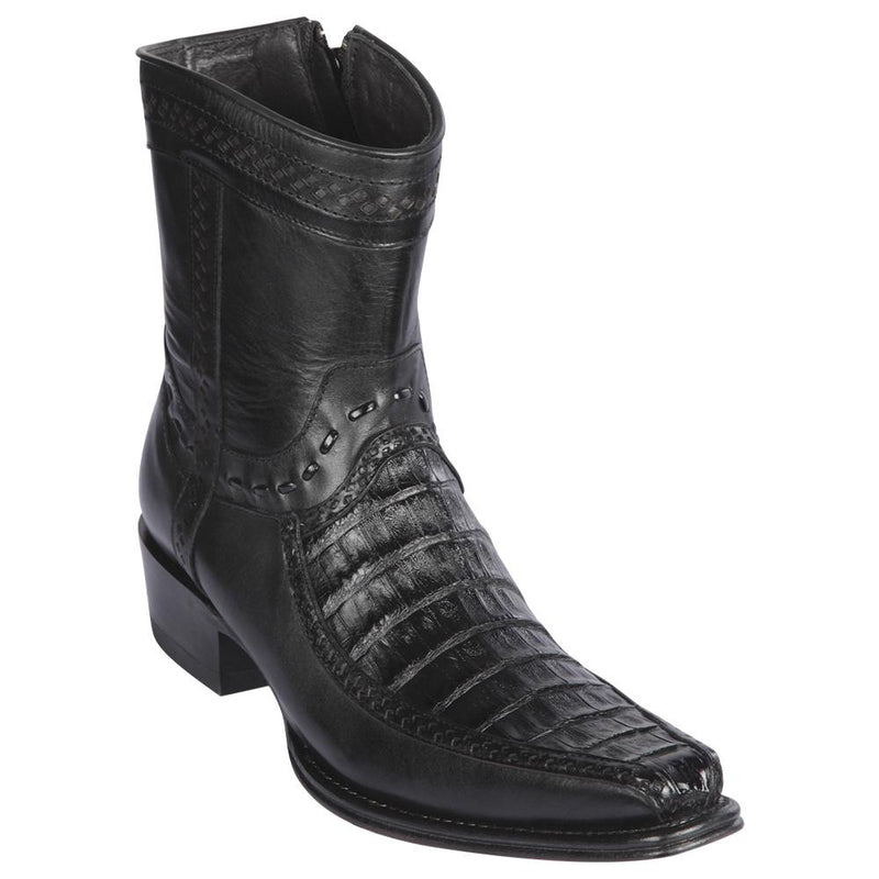 Los Altos Boots Mens #76BF8205 Low Shaft European Square Toe | Genuine Caiman Belly and Deer Leather Boots | Color Black