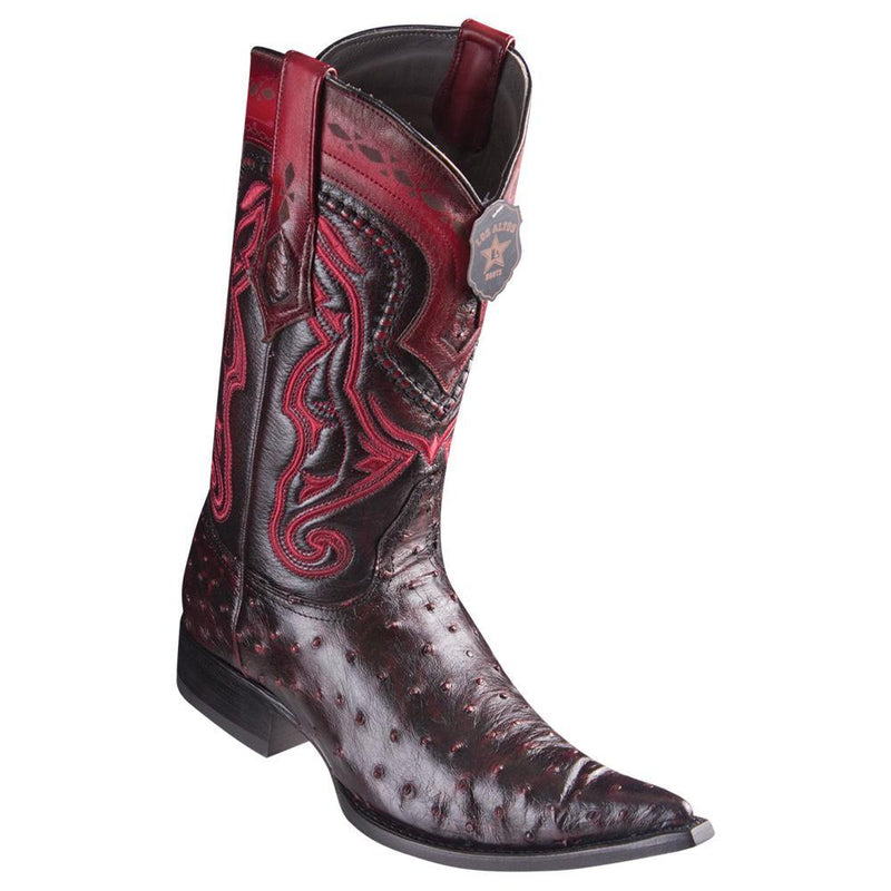 Los Altos Boots Mens #9530318 3X Toe | Genuine Ostrich Leather Boots | Color Black Cherry