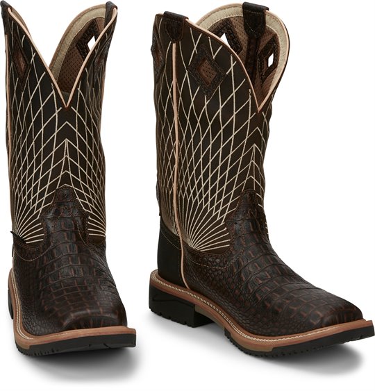 Justin Boots Derrickman Comp Toe - Brown Croc Print (SE4833)