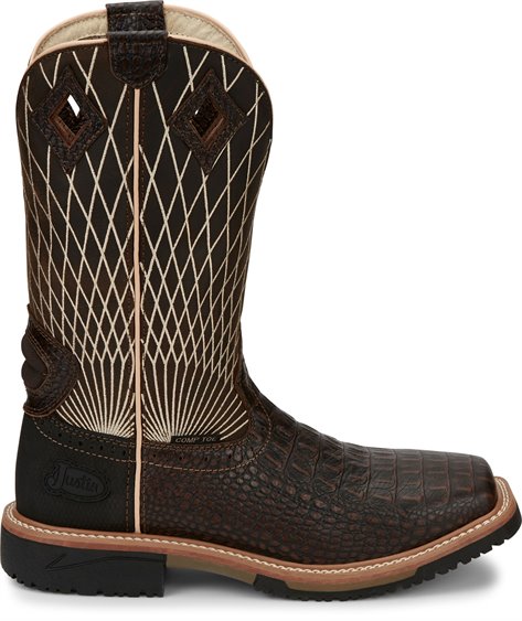 Justin Boots Derrickman Comp Toe - Brown Croc Print (SE4833)