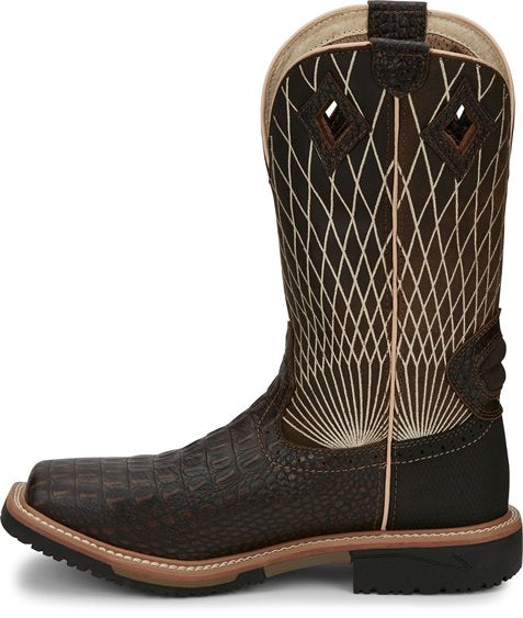 Justin Boots Derrickman Comp Toe - Brown Croc Print (SE4833)