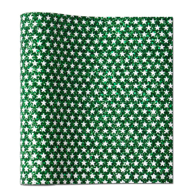 Meneng Thick Glitter Faux Leather Fabric Sheet with Stars