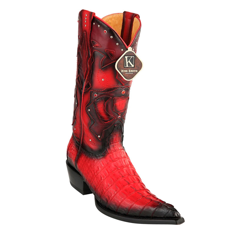 Men's King Exotic Boots Genuine Caiman Tail 3x Toe Red (495vf0129)
