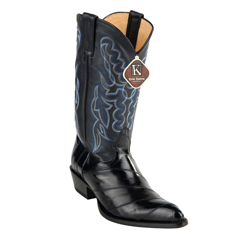 Men's King Exotic Boots Genuine Eel Skin Boots  Navy Blue (4980810)