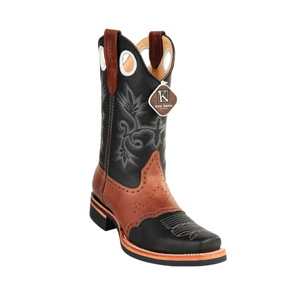 Men's King Exotic Boots Genuine Leather With Saddle Vamp Handcrafted Black & Brown (48112705-2)