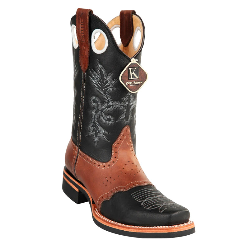Men's King Exotic Boots Genuine Leather With Saddle Vamp Handcrafted  Black & Brown  (48112705-2)