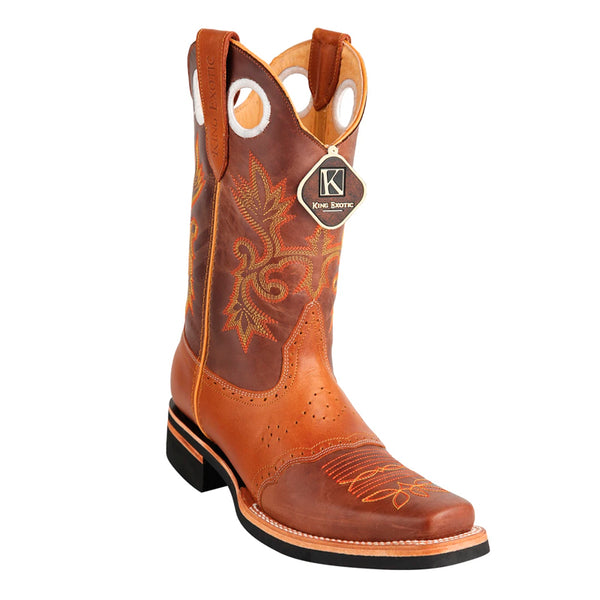 Men's King Exotic Boots Genuine Leather With Saddle Vamp Handcrafted Brown & Honey (48113807-2)