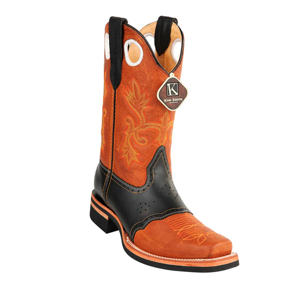 Men's King Exotic Boots Genuine Leather With Saddle Vamp Handcrafted  Honey & Black (48112751-2)
