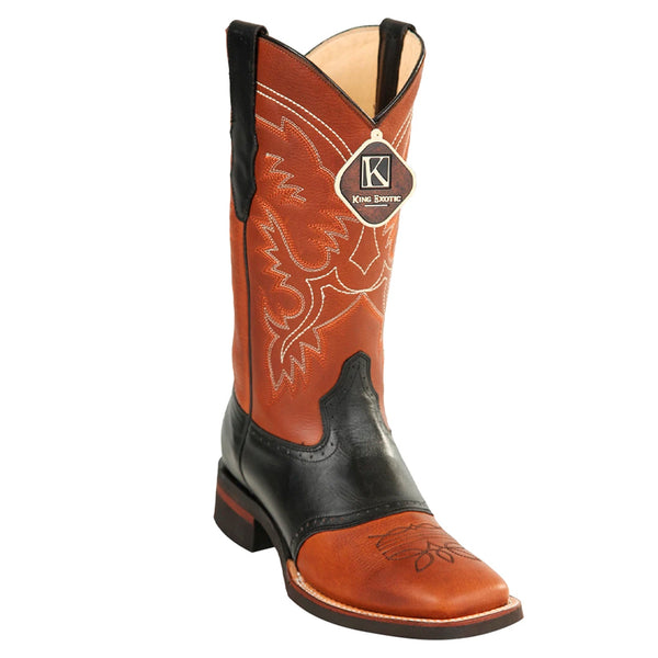 Men's King Exotic Boots Genuine Leather With Saddle Vamp Handcrafted Honey & Black (48232751)