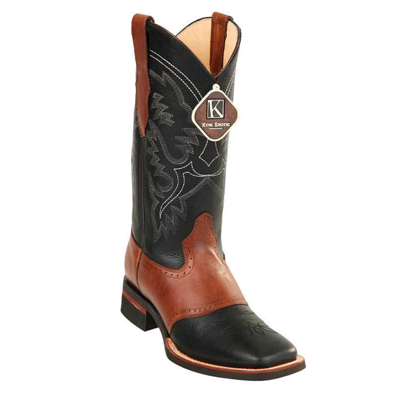 Men's King Exotic Boots Genuine Leather With Saddle Vamp Handcrafted Black & Brown (48232705)