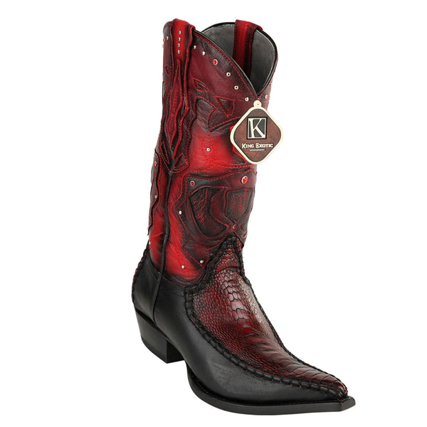 Men's King Exotic Boots Genuine Ostrich Leg 3x Toe Boot - Cherry (495v20518)