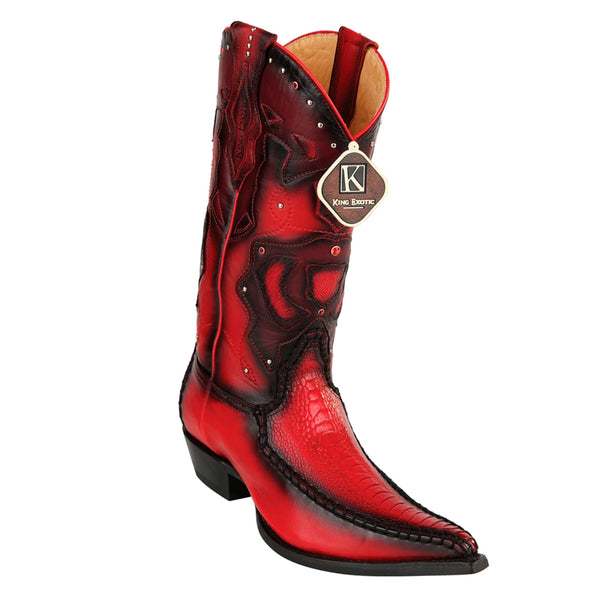 Men's King Exotic Boots Genuine Ostrich Leg 3x Toe Boot - Red (495v20512)