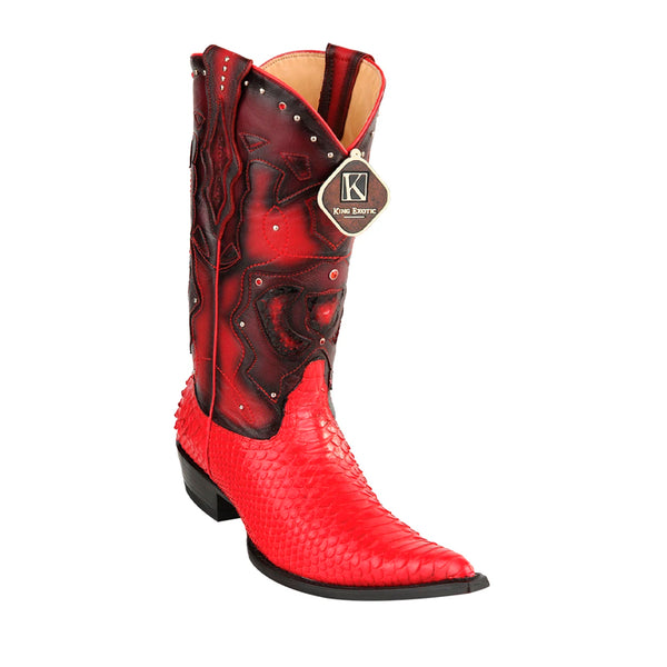 Men's King Exotic Boots Genuine Python 3x Toe Red (495vf5712)