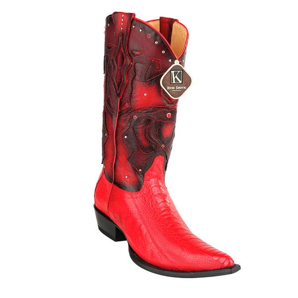 Men's King Exotic Boots Ostrich Leg 3x Toe Handcrafted Red