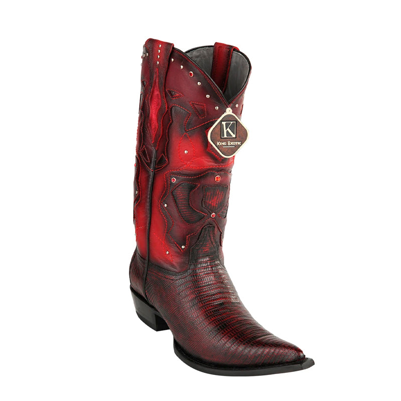 Men's King Exotic Boots Teju Lizard 3x Toe Black Cherry (495vf0718)