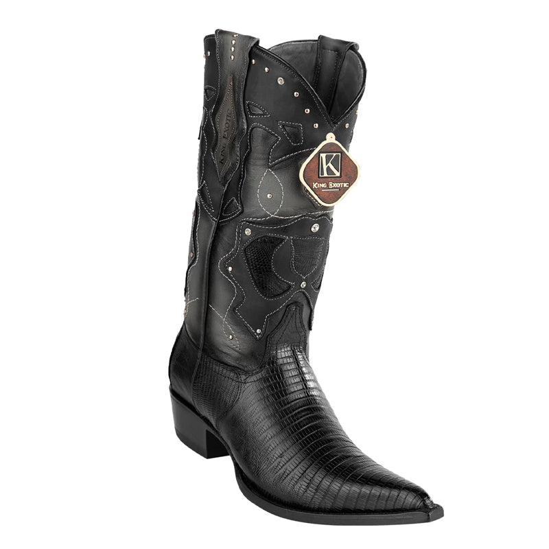 Men's King Exotic Boots Teju Lizard 3x Toe Black (495vf0705)