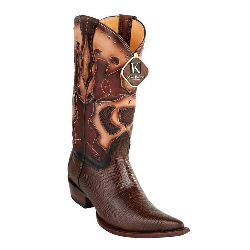 Men's King Exotic Boots Teju Lizard 3x Toe Brown (495vf0707)